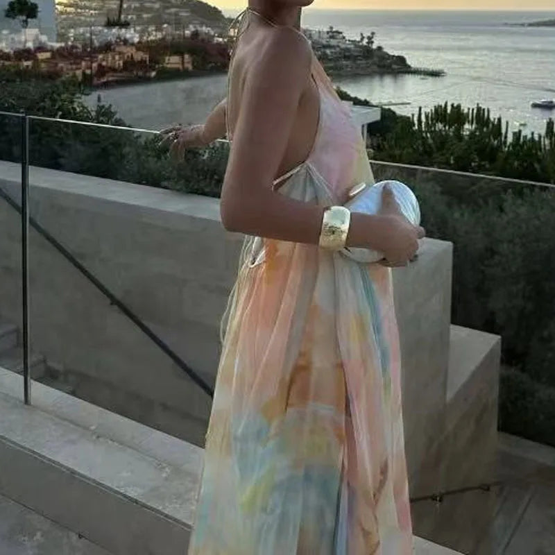 Maelle Printed Backless Halter Maxi Dress