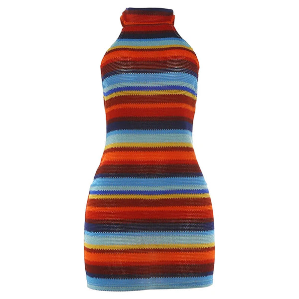 Solenne Striped Knit Halter Bodycon Mini Dress