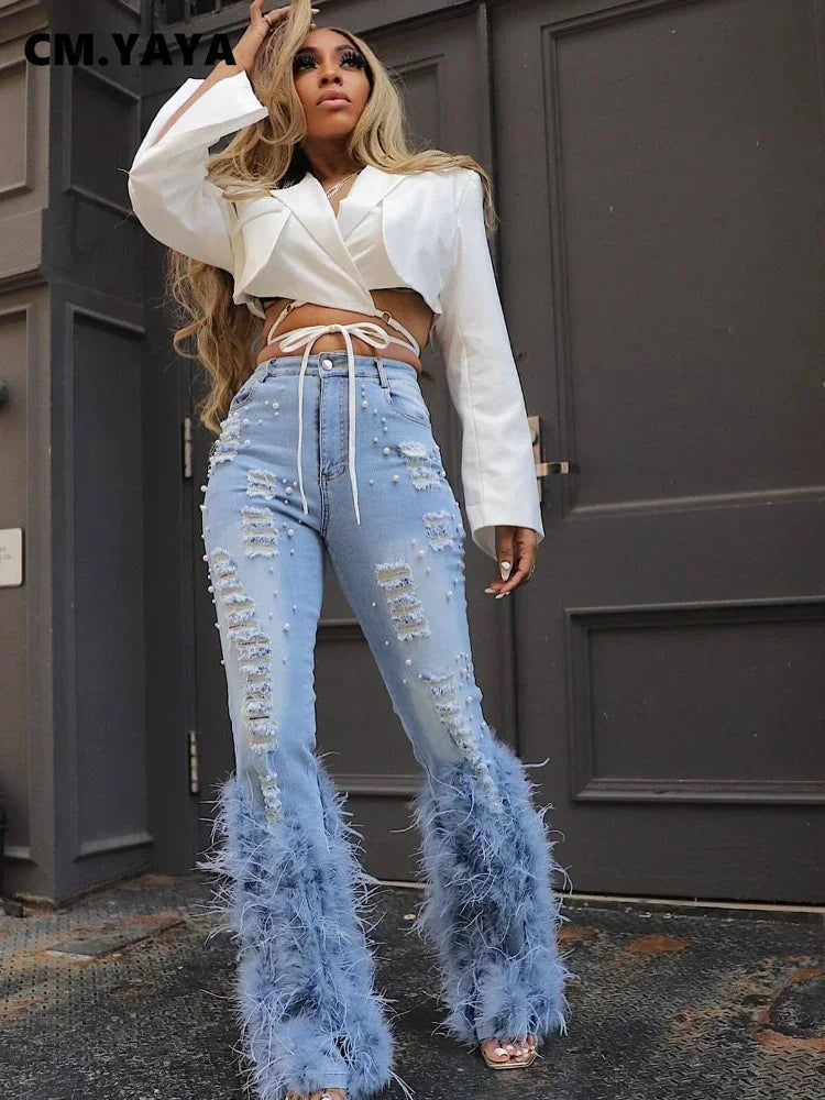 Ravenna Beaded Feather Flare Jeans One-piece Main image