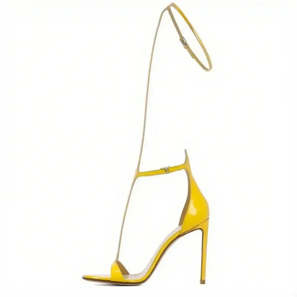 Black T- Strap Cover Heel Sandals Sexy Pointed Toe Matten Leather Ankle Buckle Strap New Arrivals Fashion Women Shoes