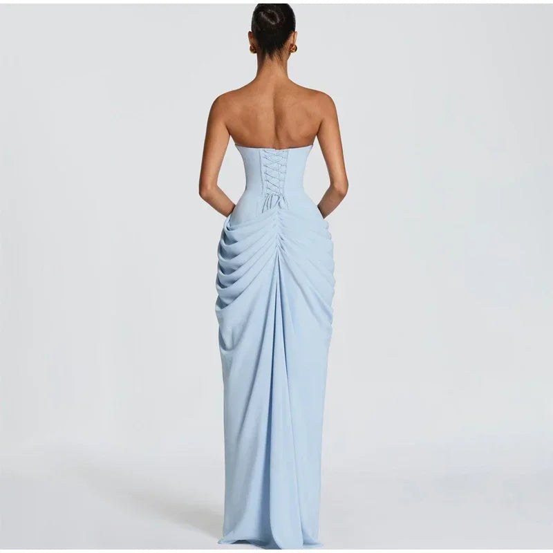 Elise Strapless Pleated Slit Maxi Dress