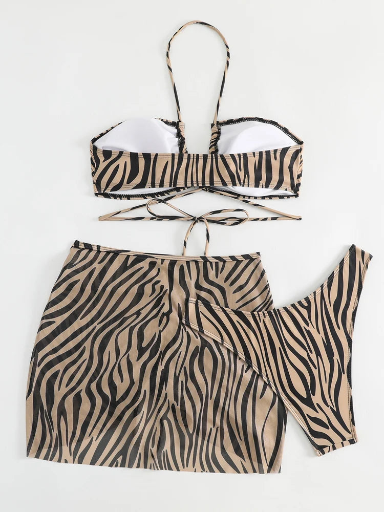 Kaia Leopard Mesh-Skirt Bikini Three-piece Secondary image