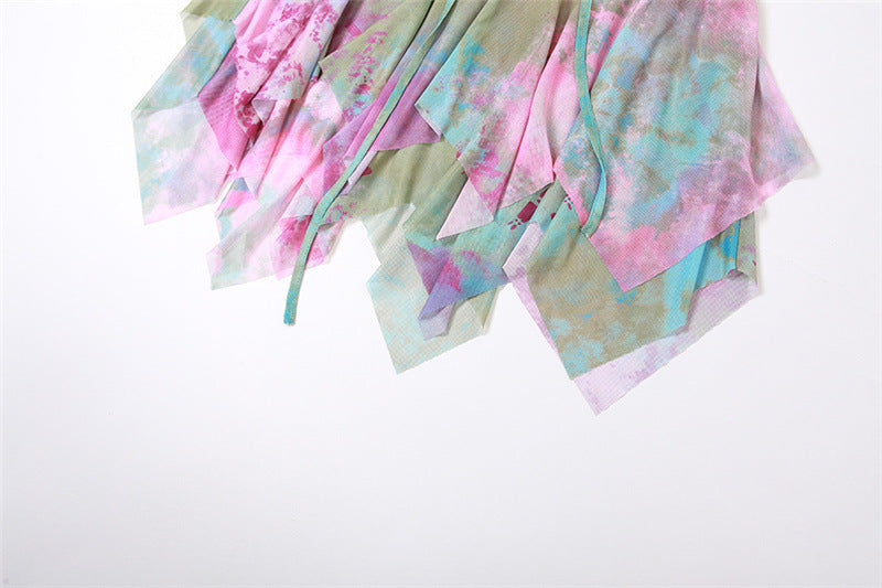 Gwynedd Y2K Ruffle Tie-Dye Crop Top & Wrap Mini Skirt Set