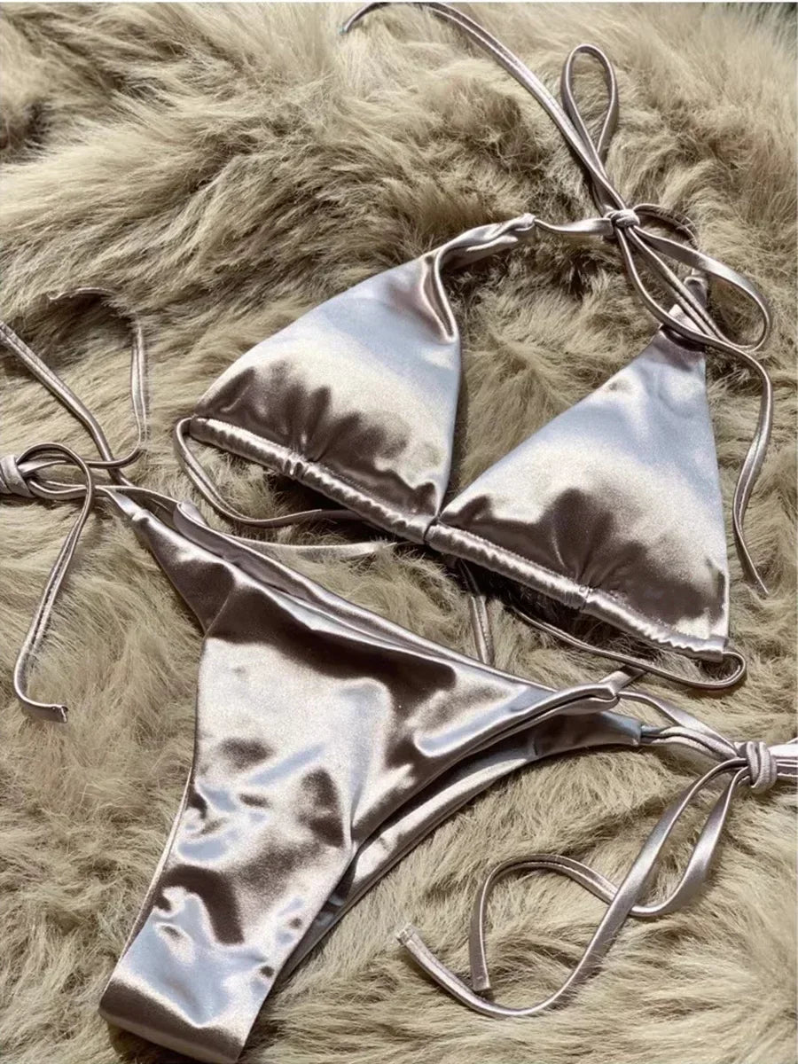 Valentina Metallic Wrap Halter Bikini Two-piece