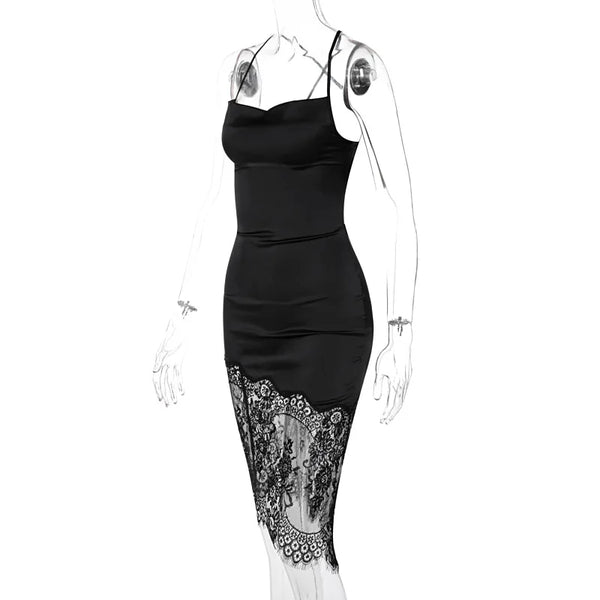 Cecelia Midnight Lace Asymmetry Sleeveless Midi Dress