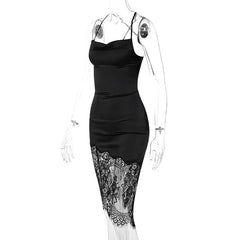 Cecelia Midnight Lace Asymmetry Sleeveless Midi Dress