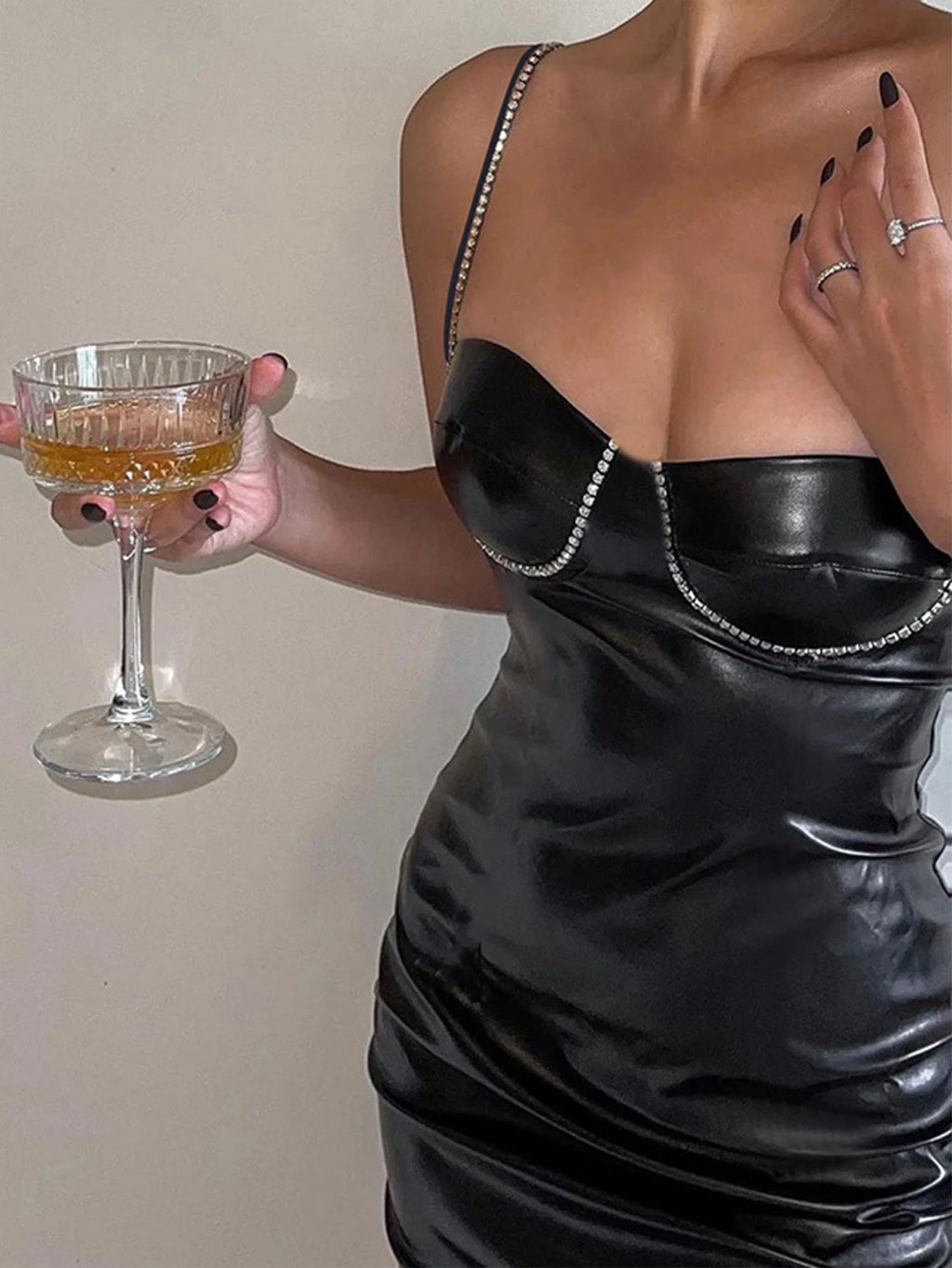 Bellatrix Rhinestone PU Backless Slip Mini Dress