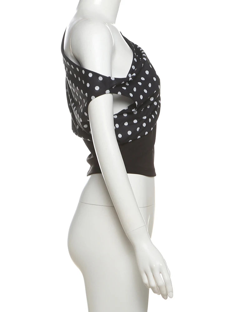 Sofia Midnight Polka One-Shoulder Top