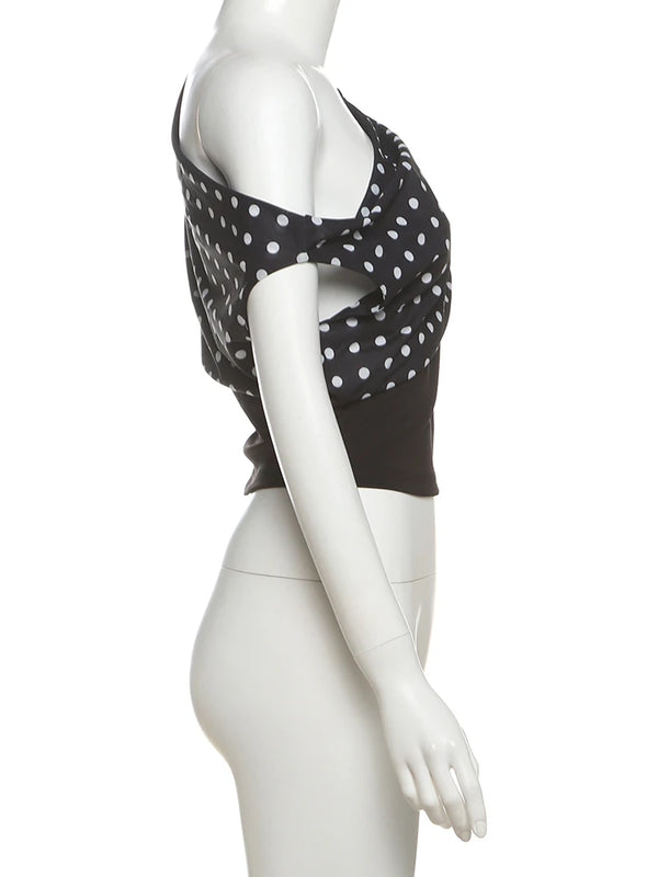 Sofia Midnight Polka One-Shoulder Top