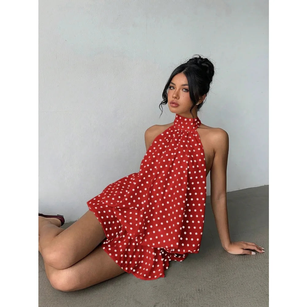 Isabella Polka Dot Halter Mini Dress