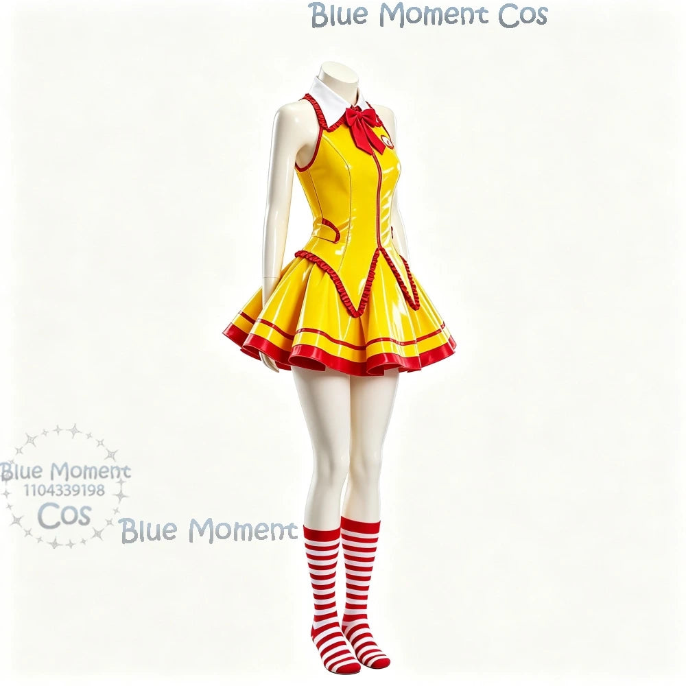 Ruby Red & Yellow Patent Server Cosplay Costume Set with Tie & Striped Socks