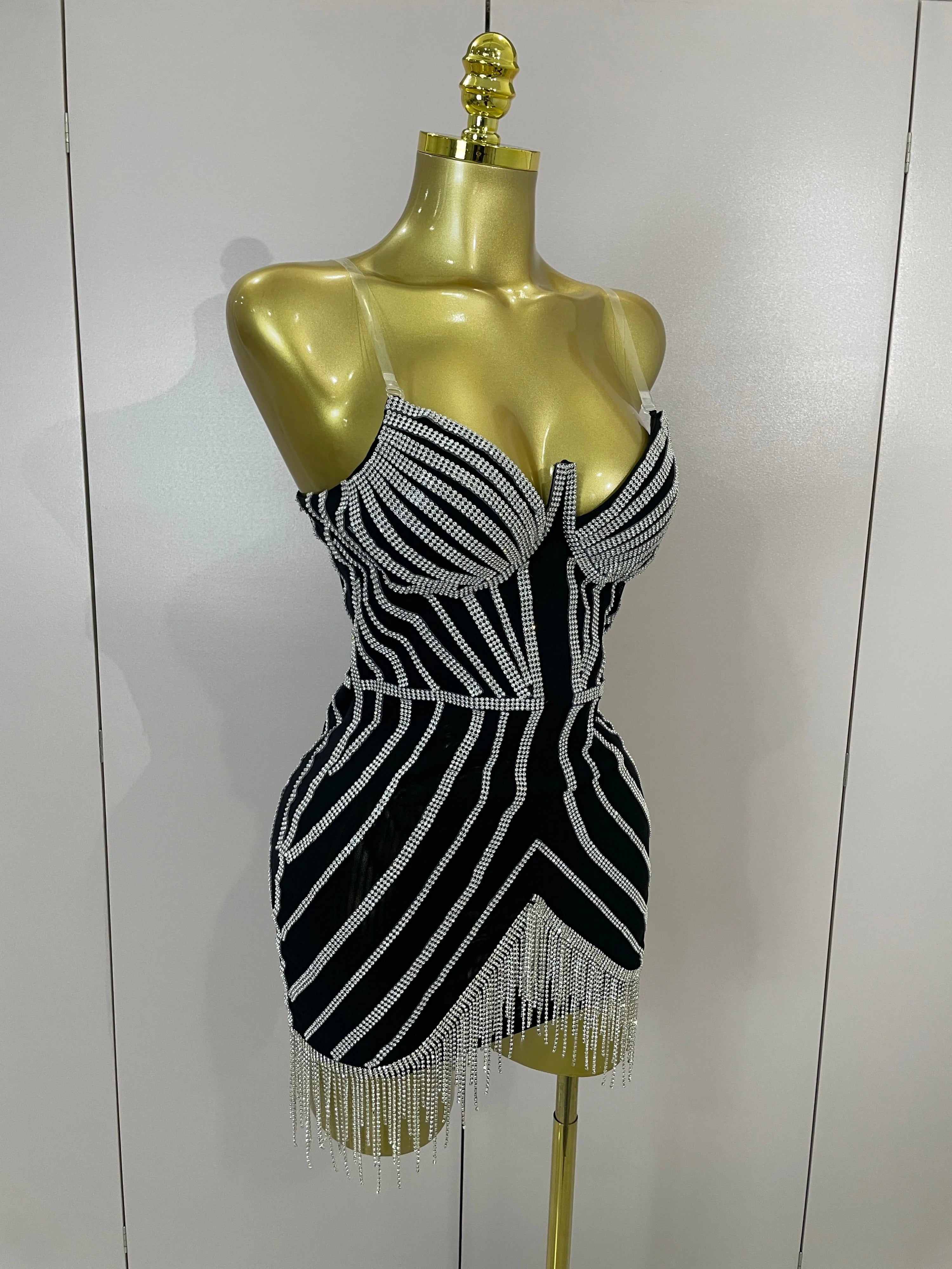 Cosette Diamond-Chain Strapless Bandage Mini Dress