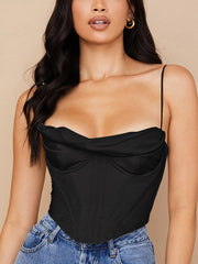 NewAsia Satin Corset Top Spaghetti Strap Lining Cowl Neck Boning Padded 2Layer Backless Zipper Bustier Sexy Crop Tops Women 2021