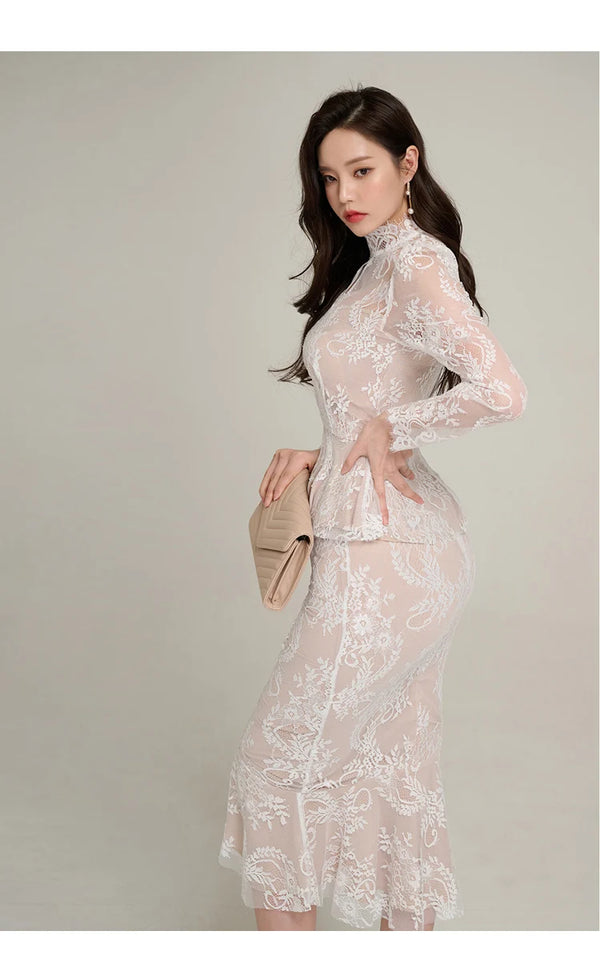 Lavinia Lace Mermaid Midi Skirt Set Two-piece