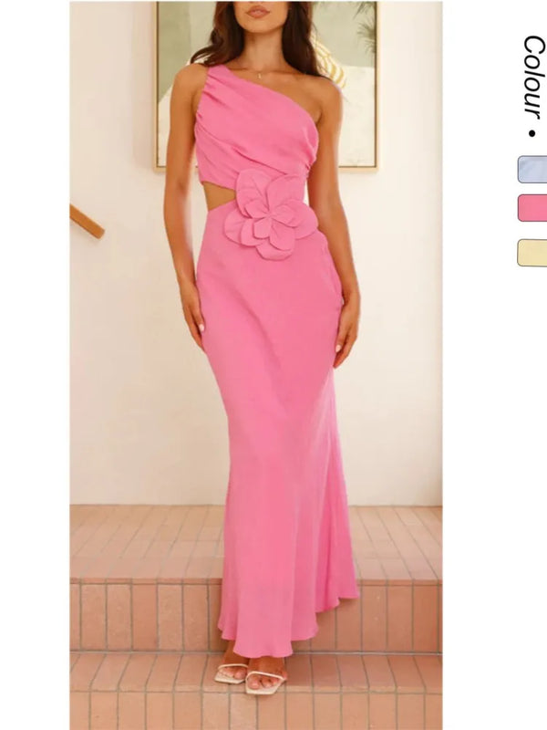 Genevieve 3D Floral One-Shoulder Cutout Maxi Dress