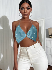 Sequin Rhinestone Bra Women Tee Gothic Blusas Corset Ladies Shirt Camis Party Woman Clothes y2k Crop Tops Ropa Club Tank Top