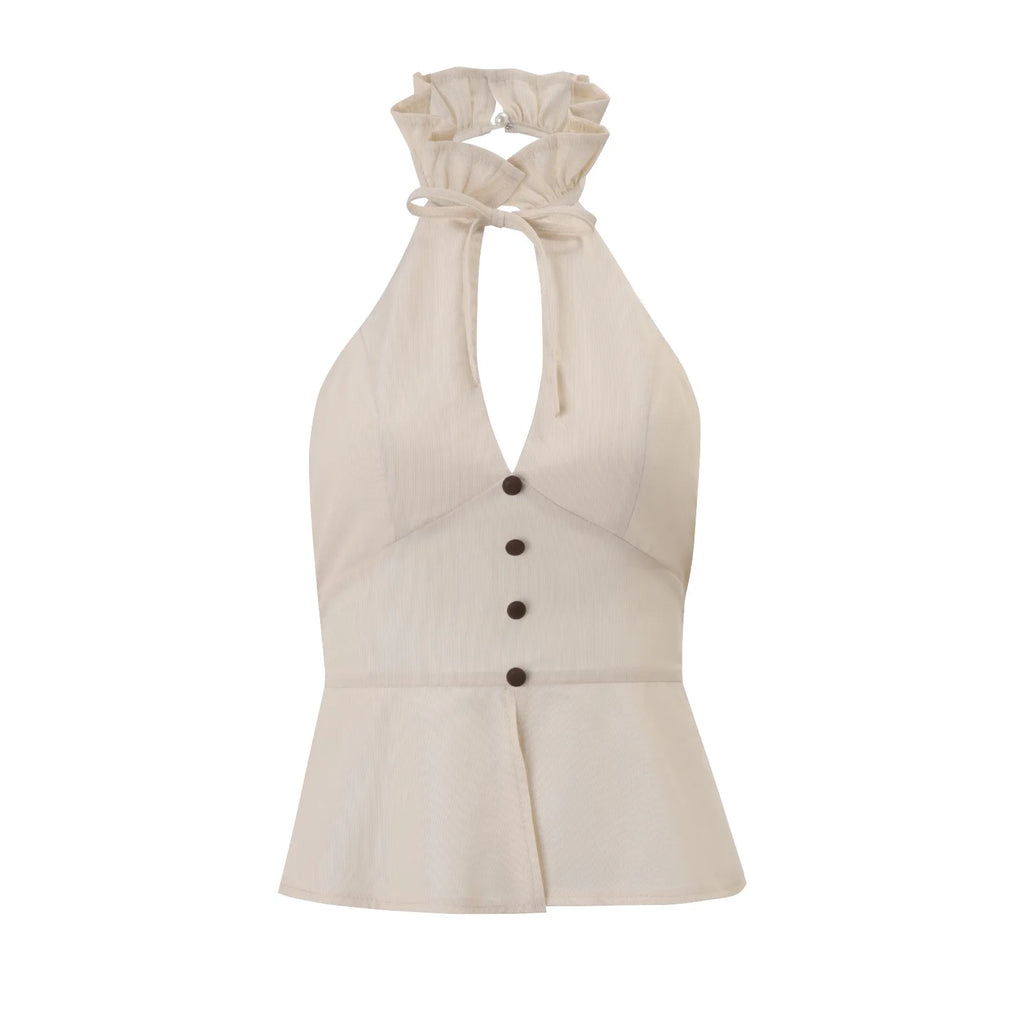 Odette Button Halter Crop Top One-piece