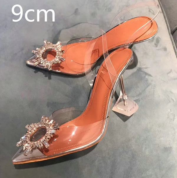 34-45 PVC Transparent Crystal Shoes 2024 Summer New Pointed Odd Heel Shoes Stiletto Ladies Sun Decoration Wild Fairy Shoes
