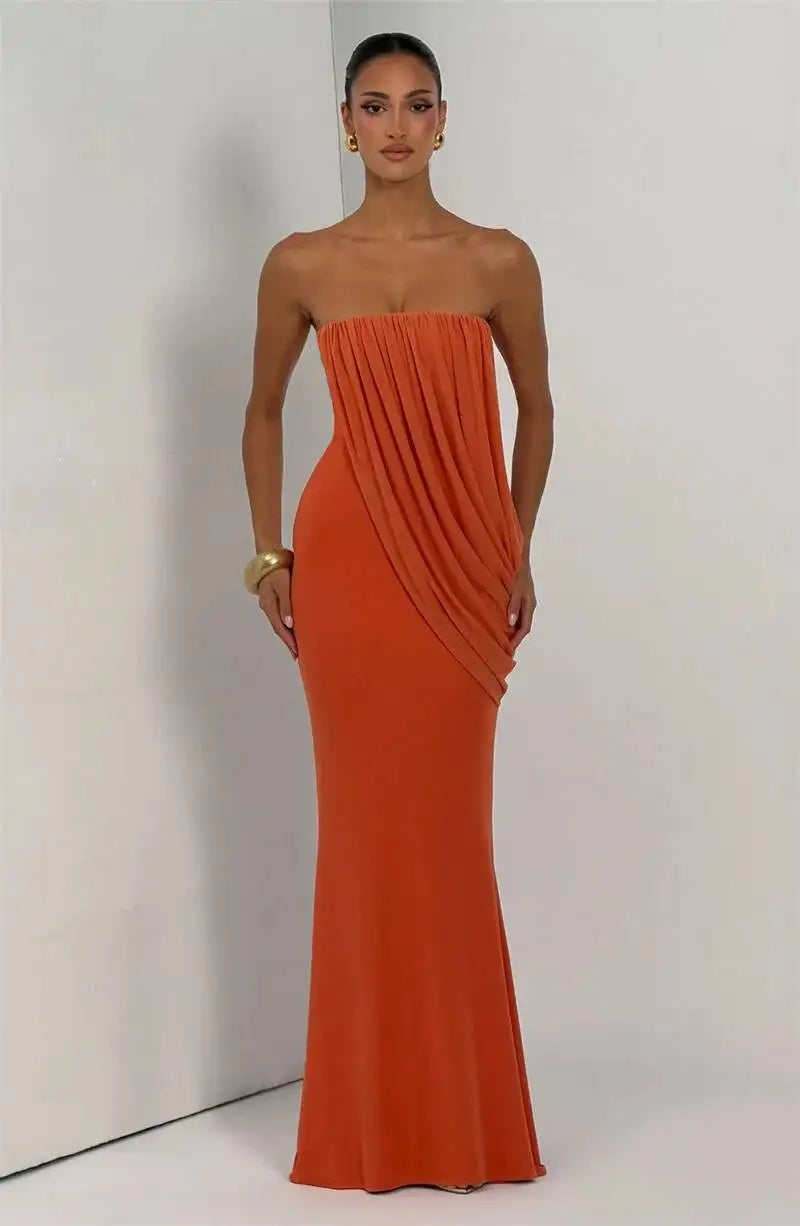 Valentina Draped Strapless Mermaid Maxi Dress
