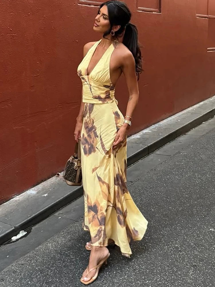 Emmeline Floral Printed Halter Maxi Skirt Set Two-piece
