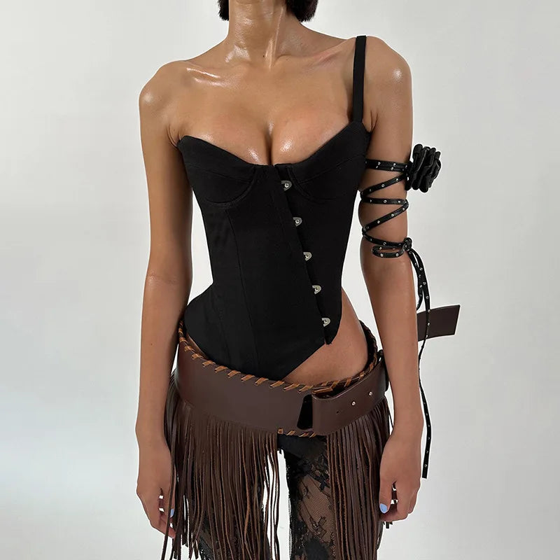 Vesper Asymmetrical Corset Crop Top One-piece