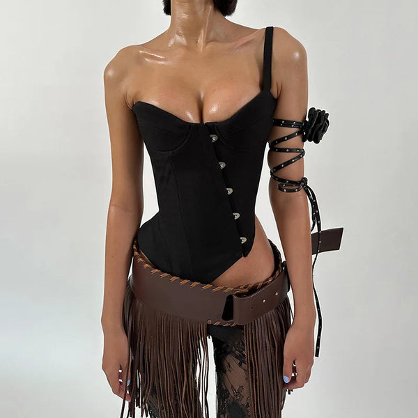 Vesper Asymmetrical Corset Crop Top One-piece