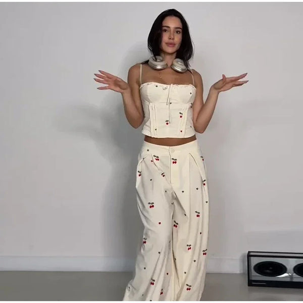 Valentina Striped Lace-Up Tube Top & Wrap Wide-Leg Pants Two-piece