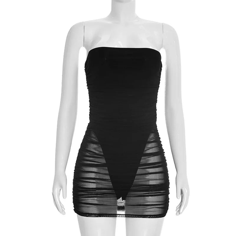 Bianca Noir Sheer Ruched Mini Dress
