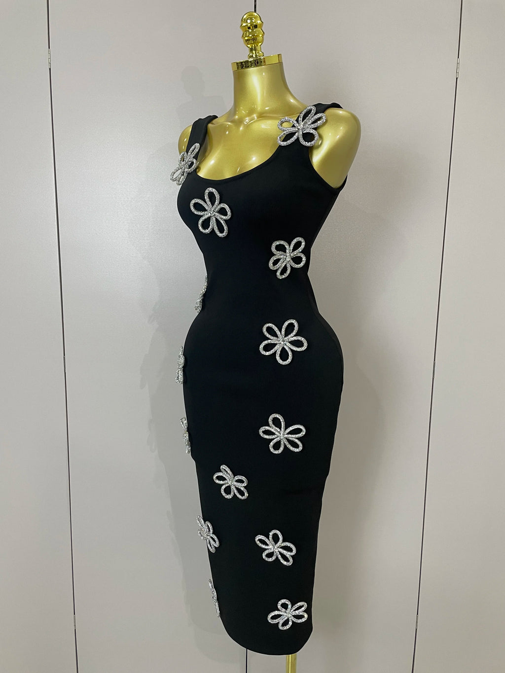 Elowen Diamond Floral Bandage Midi Dress