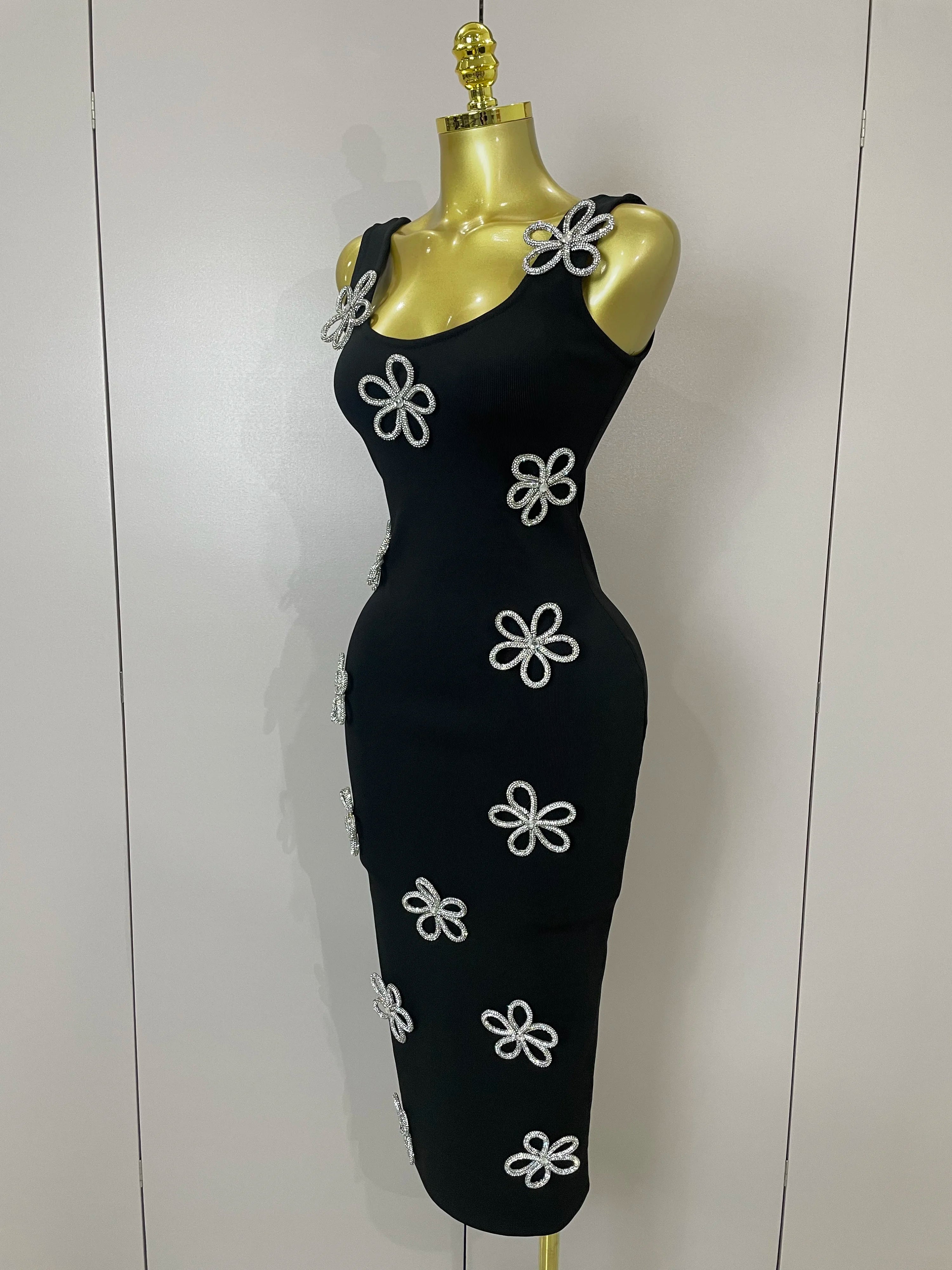 Elowen Diamond Floral Bandage Midi Dress