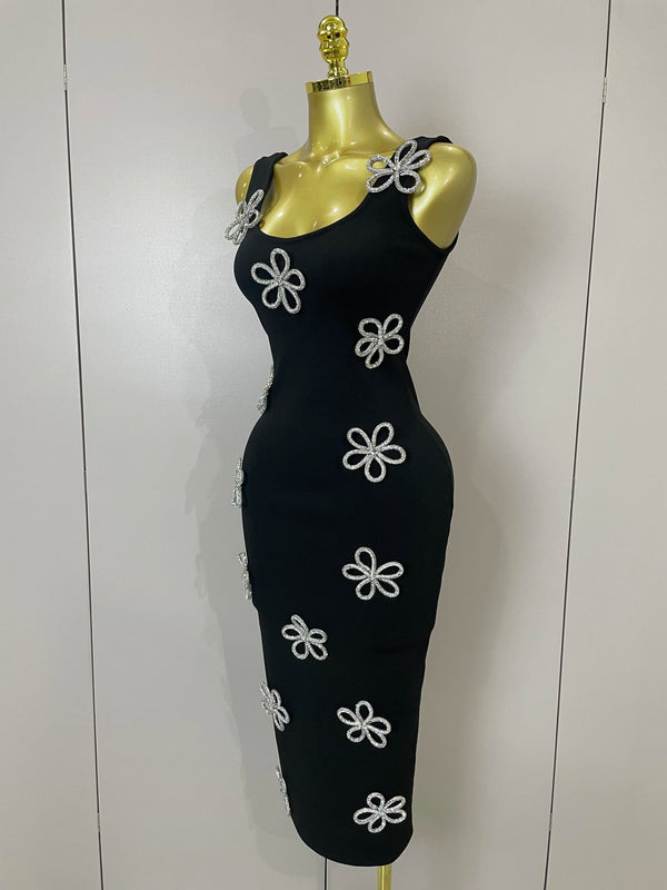 Elowen Diamond Floral Bandage Midi Dress