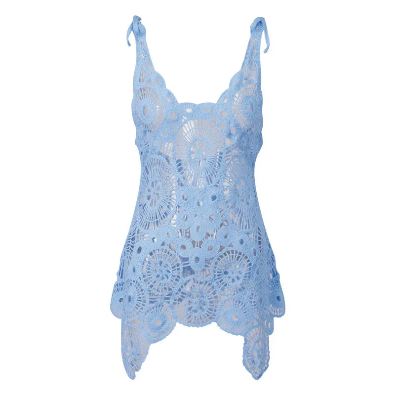 Velia Crochet Backless Beach Cover-Up Mini Dress One-piece