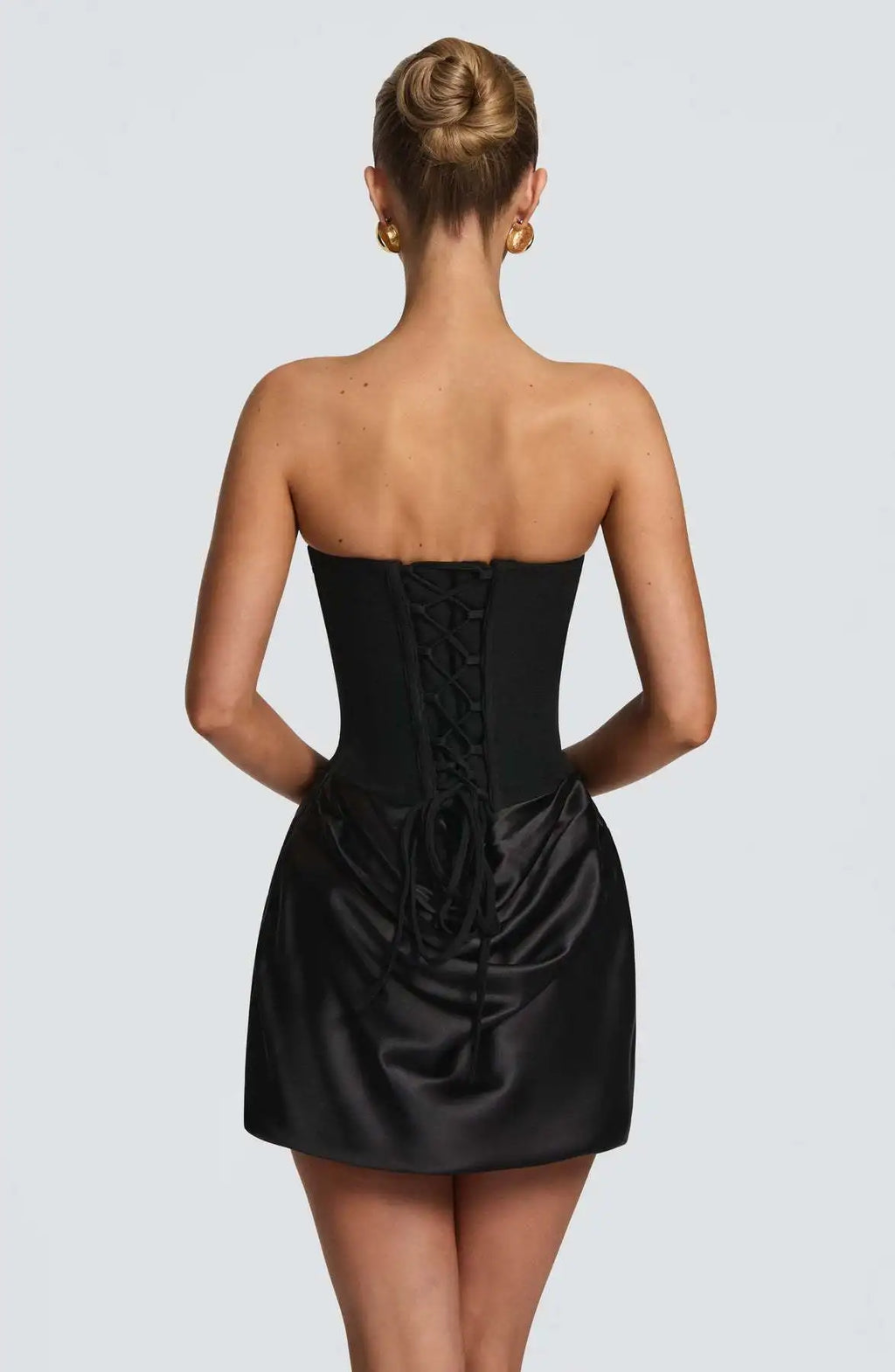 Regina Ruched Satin Strapless Mini Dress