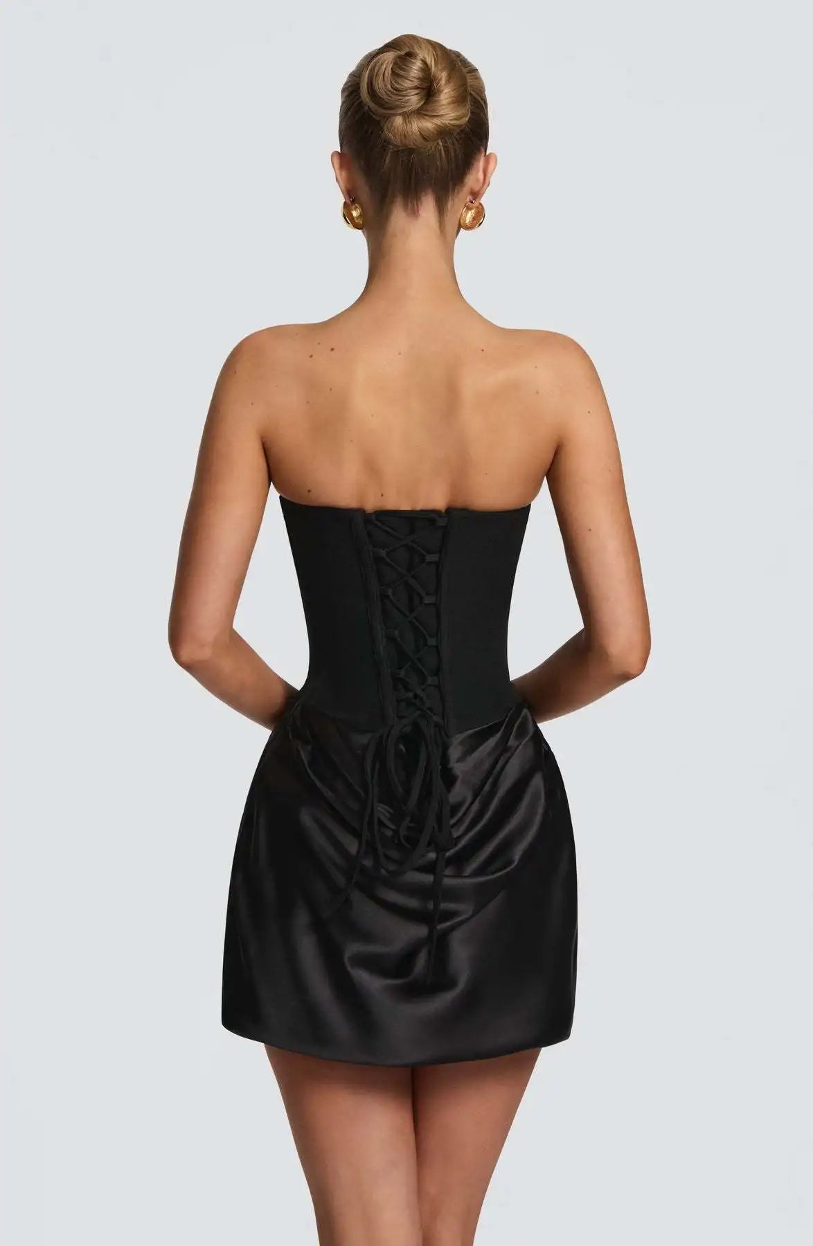 Regina Ruched Satin Strapless Mini Dress