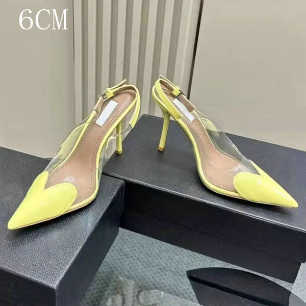 Heart-Shaped Transparent High-Heeled Sandals For Women Summer Fairy Style Pointed-Toe Low-Heeled Women'S Shoes Sexy Party Pumps