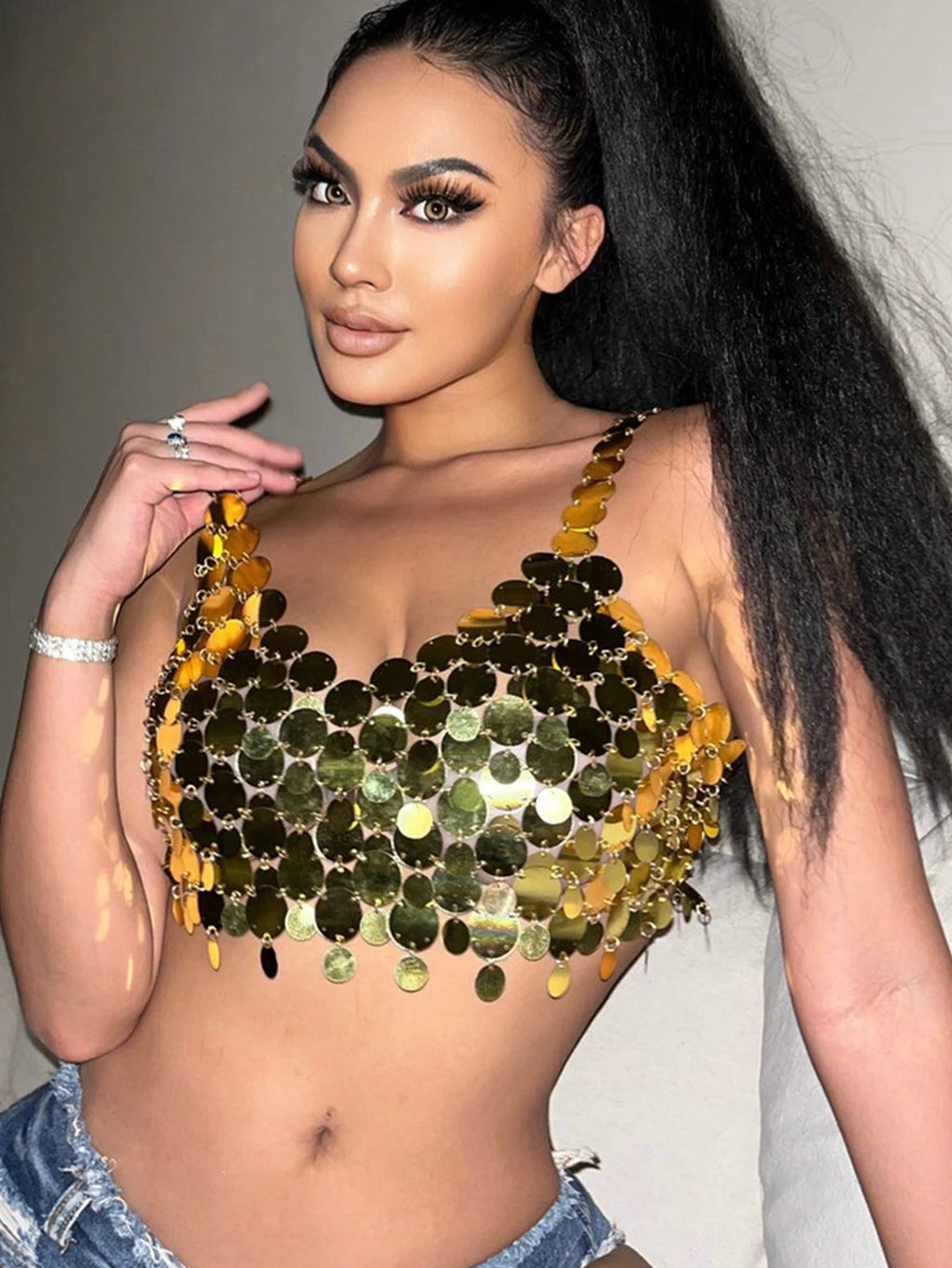 Aurelia Metal Sequin Corset Crop Top
