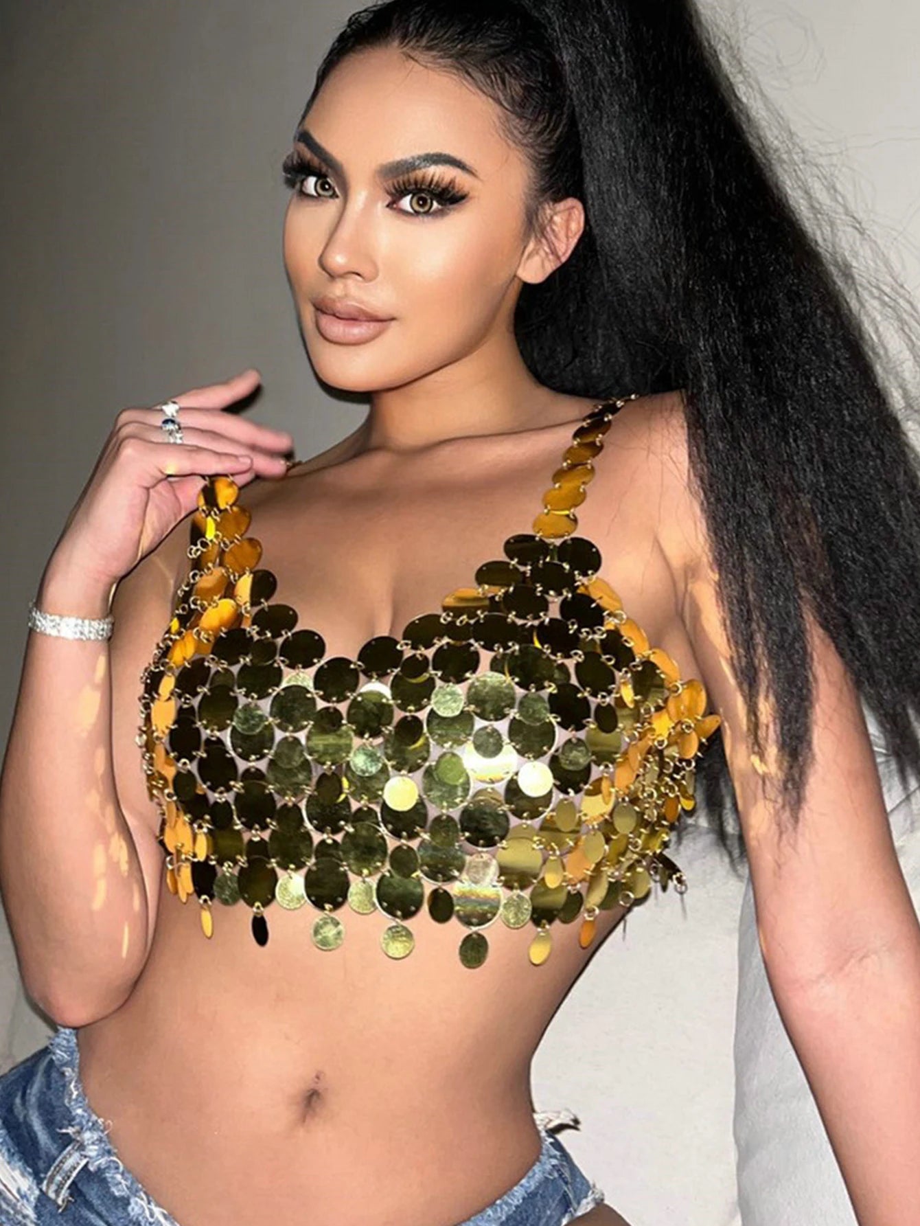 Aurelia Metal Sequin Corset Crop Top