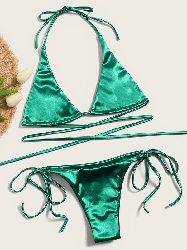 Valentina Metallic Wrap Halter Bikini Two-piece