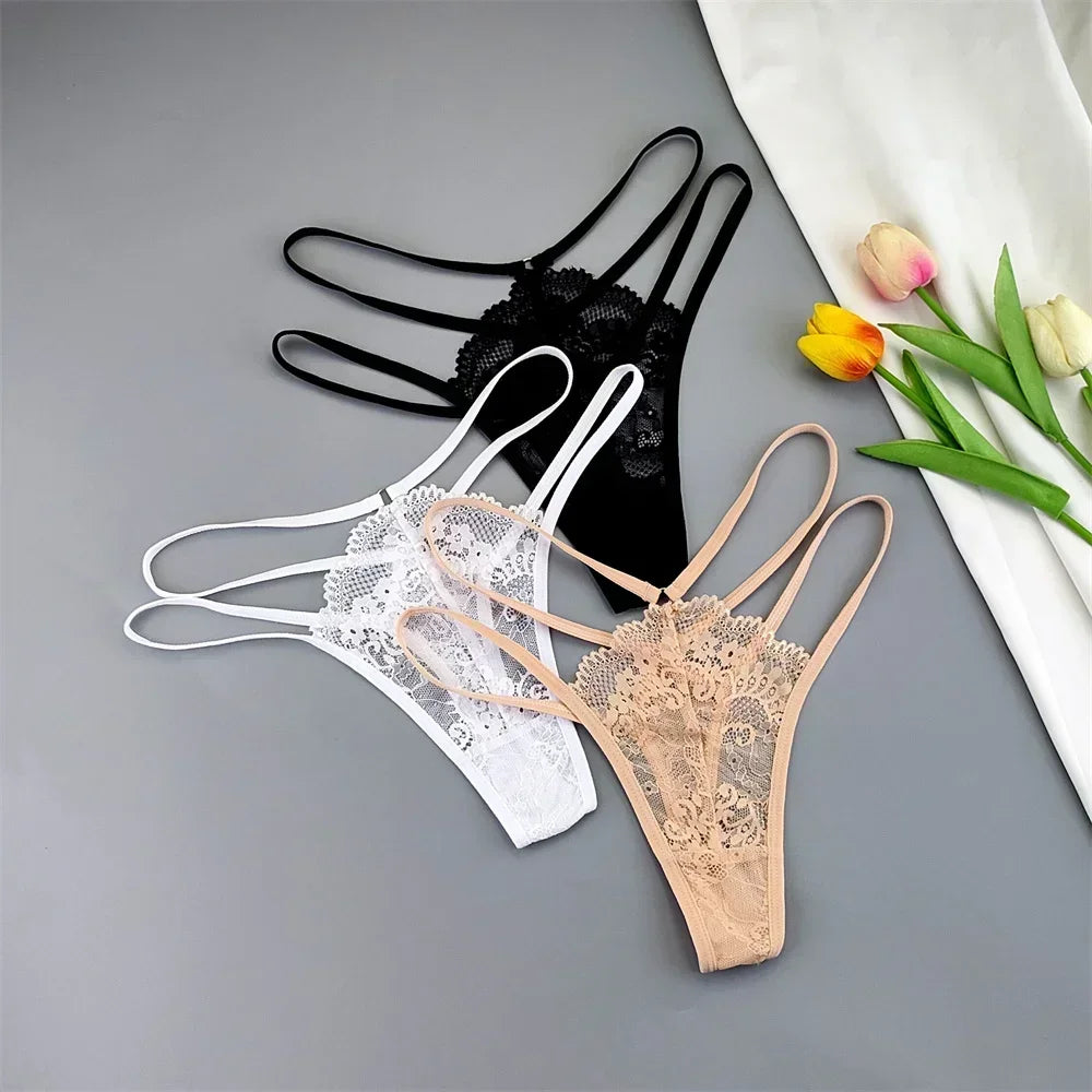 Elara Thin-Strap Lace Thong Pack Lingerie 3-piece