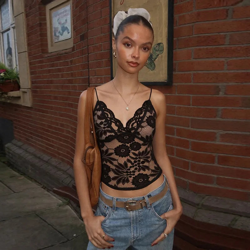 Bella Midnight Lace Spaghetti Strap Top