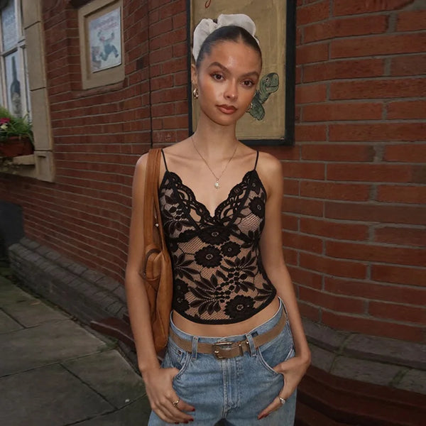 Bella Midnight Lace Spaghetti Strap Top