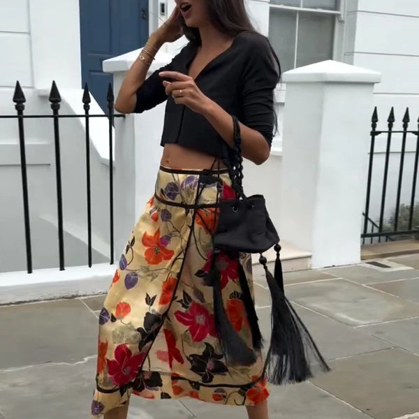 Romy Floral Satin Maxi Skirt One-piece