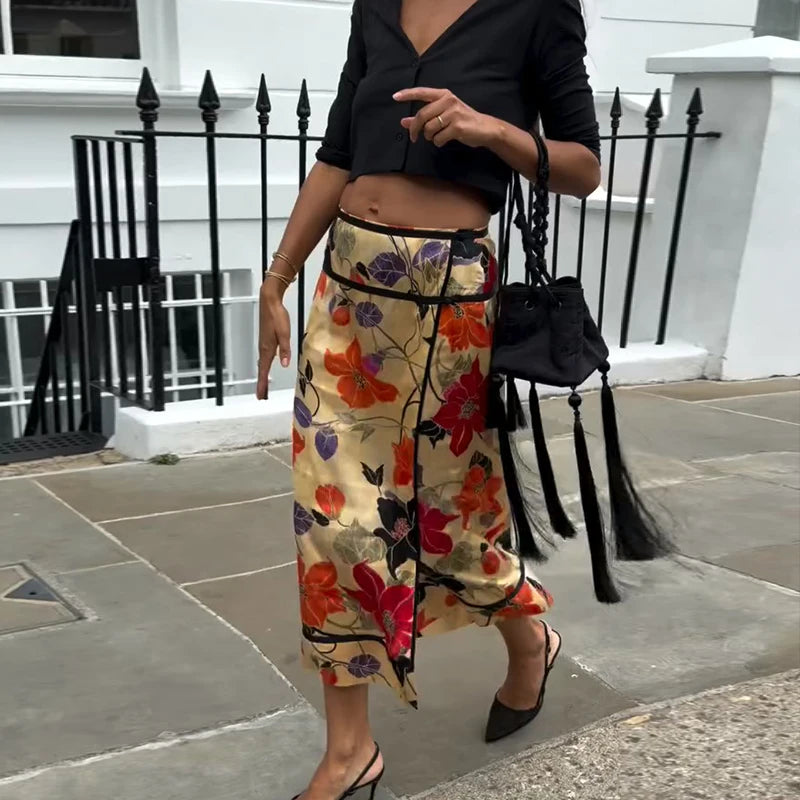 Romy Floral Satin Maxi Skirt One-piece