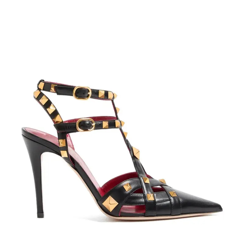 European and American Sexy Studded Pointed Fashion Stage Runway Shoes with French Style Toe Closure Buckle Strap Women's Sandals