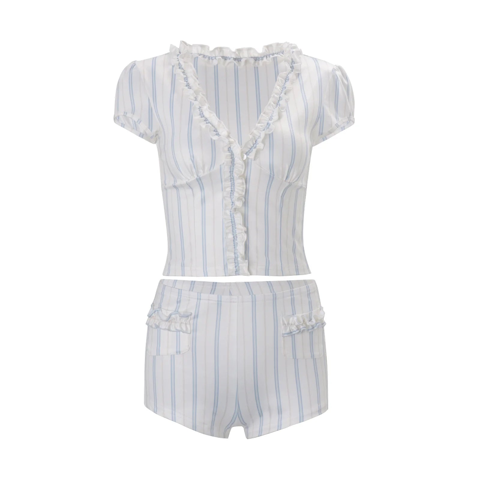 Maribel Striped Ruffle Shirt & Shorts Two-piece