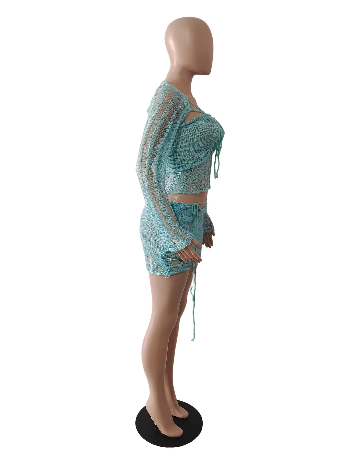 Marisela Sequin Crochet Knit Tie-Front Crop Top & Mini Skirt Two-piece