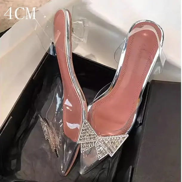 34-45 PVC Transparent Crystal Shoes 2024 Summer New Pointed Odd Heel Shoes Stiletto Ladies Sun Decoration Wild Fairy Shoes