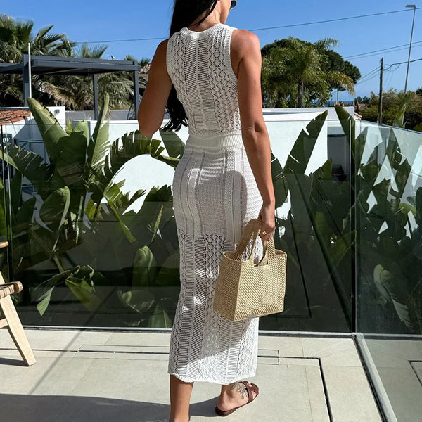 Corisande Pointelle Knit Tank Top & Split Maxi Skirt Two-piece