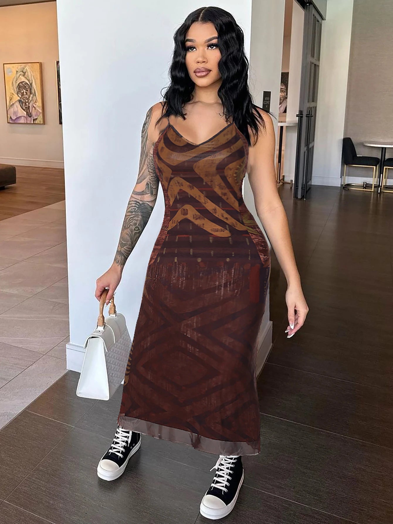 Aurora Printed Cami Bodycon Midi Dress