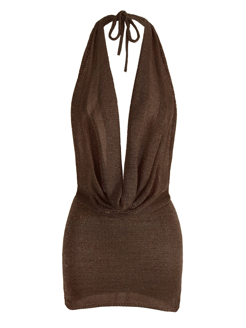 Agnieszka Draped Cowl Halter Backless Knit Mini Dress